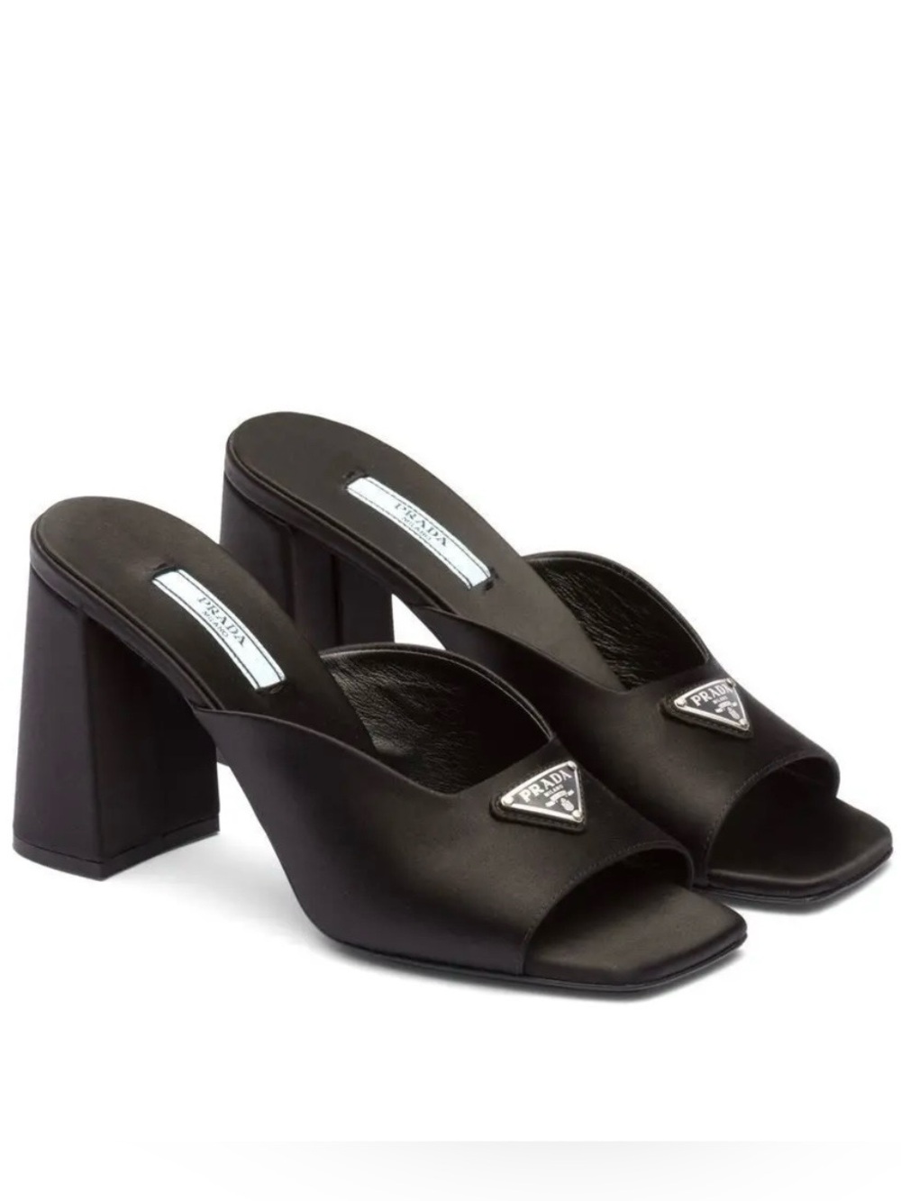Prada black satin heels